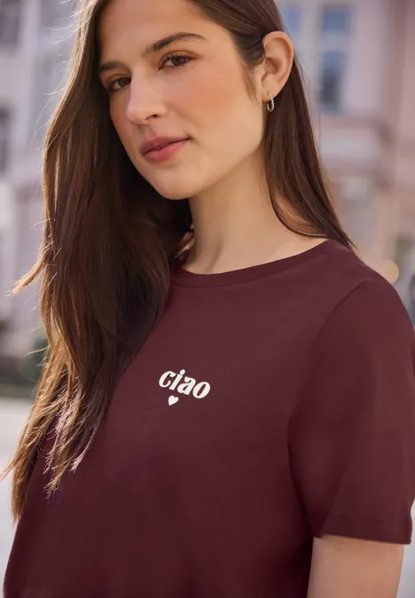 Basic T-Shirt mit Detailprint very berry