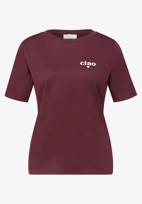 Basic T-Shirt mit Detailprint very berry