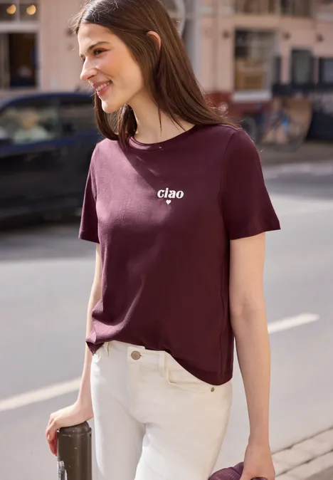 Basic T-Shirt mit Detailprint very berry