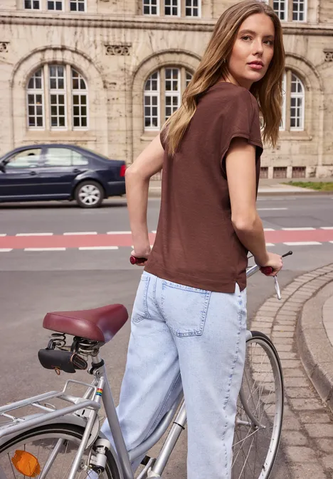 Chemise dropped shoulder en jersey mahogany brown