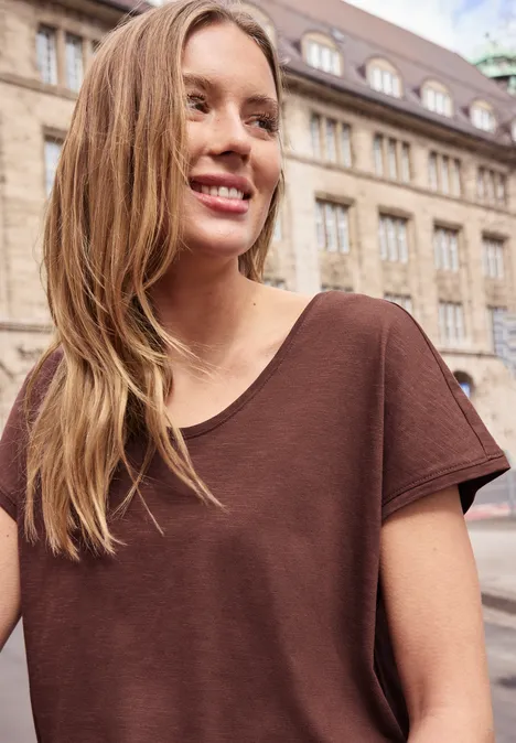 Chemise dropped shoulder en jersey mahogany brown