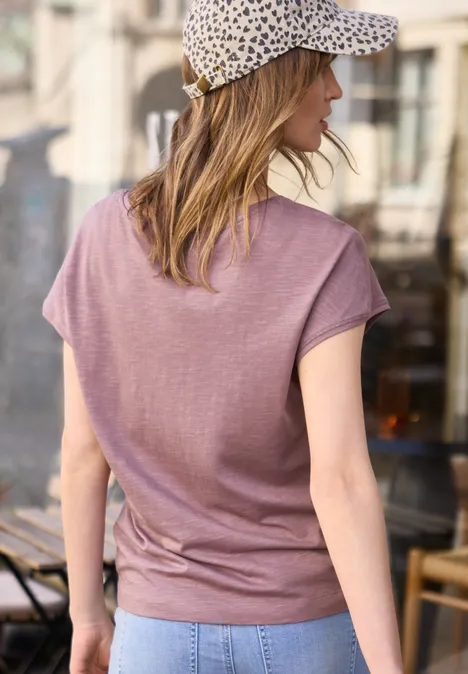 Shirt met hangende schouder in jersey hazy rose
