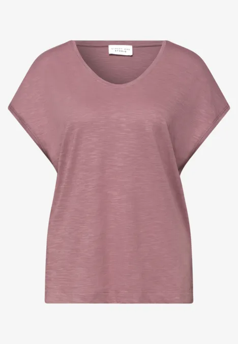 Shirt met hangende schouder in jersey hazy rose