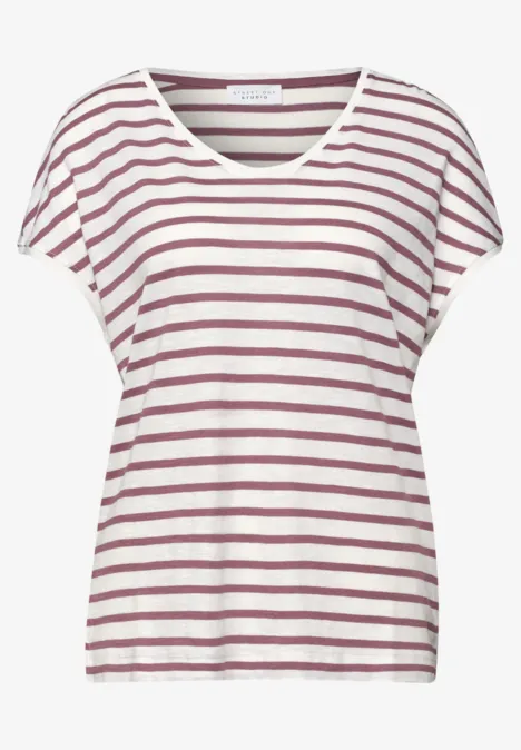 Shirt met losse schouders en strepen hazy rose
