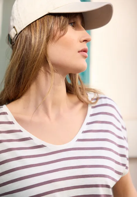 Shirt met losse schouders en strepen hazy rose