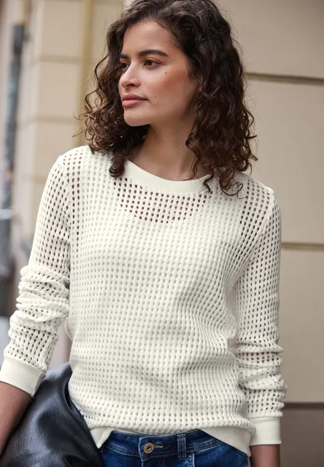 Langarm Shirt im Strick-Look off white Langarm Shirt im Strick-Look off white