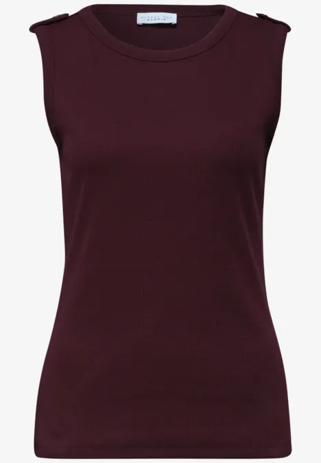 Top sans manches près du corps couleur bordeaux avec encolure ronde.