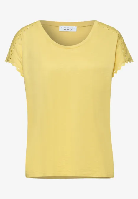 Leichtes, unifarbenes Damen-T-Shirt in Gelb mit kurzem Arm und Rundhalsausschnitt.