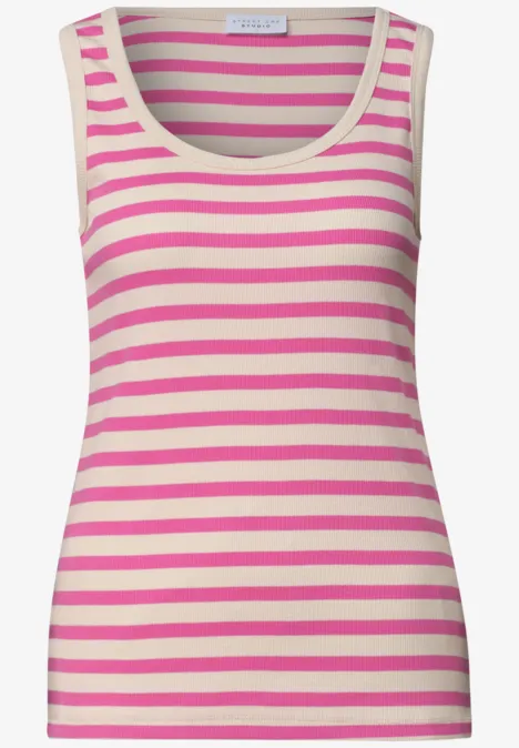 Top mit Rundhals und Rippstruktur simply pink Ärmelloses Top mit pink-hellbeigen Streifenmuster