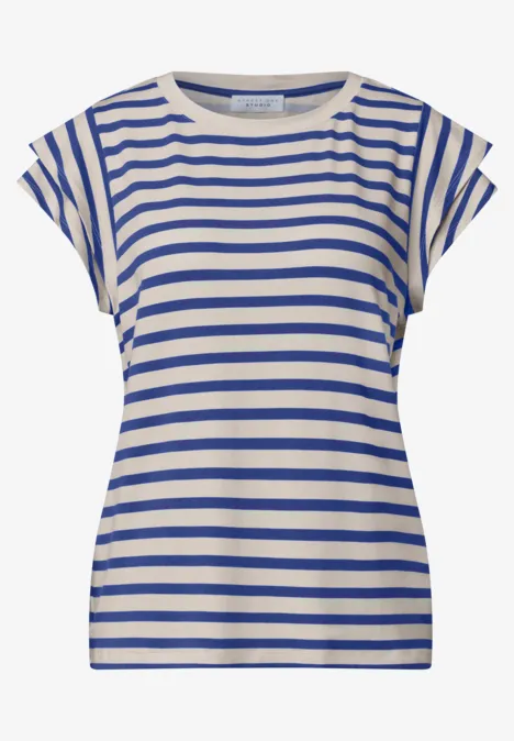 T-Shirt mit Volant-Ärmeln und Print optic blue Weißes T-Shirt mit blauen Querstreifen und kurzen Ärmeln.