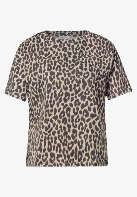 T-Shirt mit Rundhals und Leo-Muster light buffed beige Leopardenmuster-T-Shirt in Beige und Schwarz mit kurzen Ärmeln.