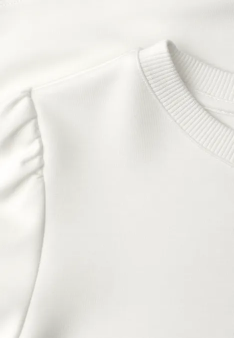 T-Shirt in Unifarbe mit Raffung off white Weißes Oberteil mit Rundhalsausschnitt und Puffärmel