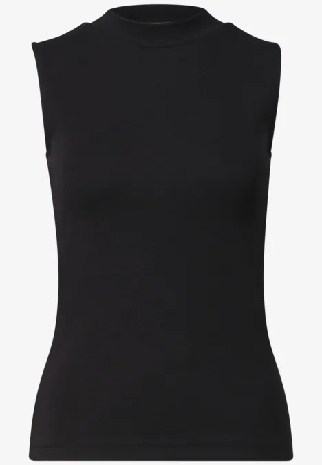 Basic Top mit Turtle Neck in Unifarbe Black Schwarzes ärmelloses Top mit rundem Ausschnitt