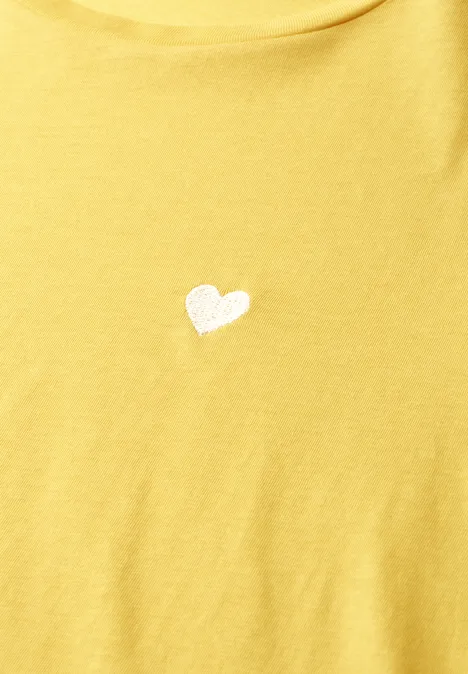 T-Shirt mit Rundhals und Embroidery-Detail snap yellow Gelbes T-Shirt mit kleinem weißen Herz in der Mitte