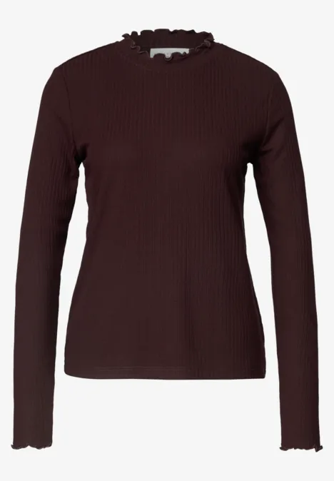 Langarm Shirt mit Turtle Neck russet red Weinroter, langärmliger Rippsweater mit rundem Halsausschnitt, schmaler Passform und welligem Saum.