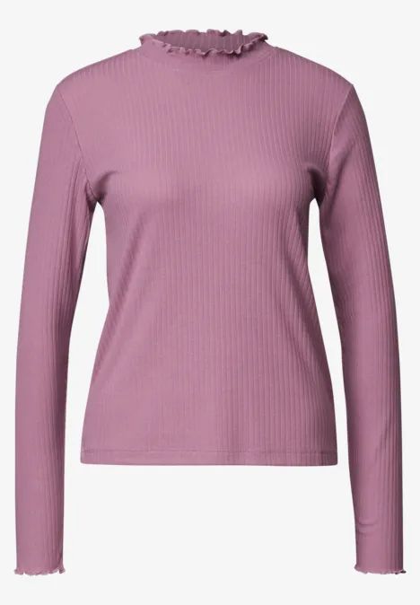 Langarm Shirt mit Turtle Neck pearly rose Rosa, gerippter Langarm-Pullover mit Stehkragen und Rüschensaum.
