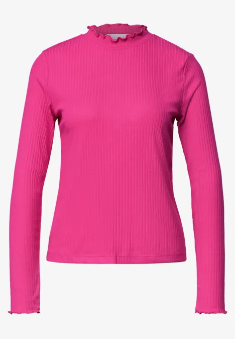 Langarm Shirt mit Turtle Neck ruby raspberry Rosa langärmliges, geripptes Damenoberteil mit Stehkragen.