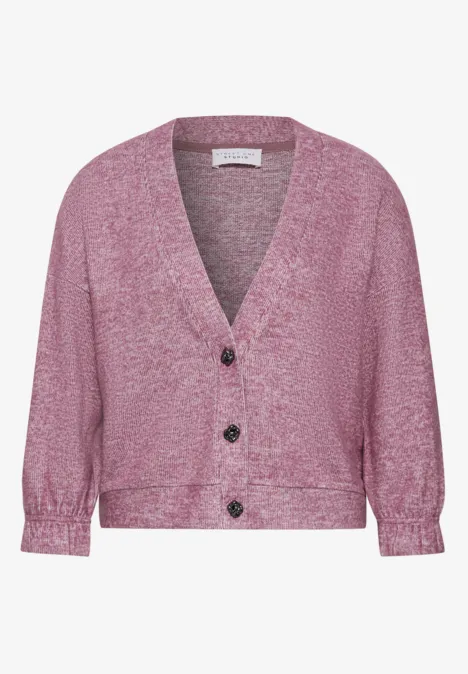 Rosa Strick-Cardigan mit V-Ausschnitt, langen Ärmeln und Knopfleiste