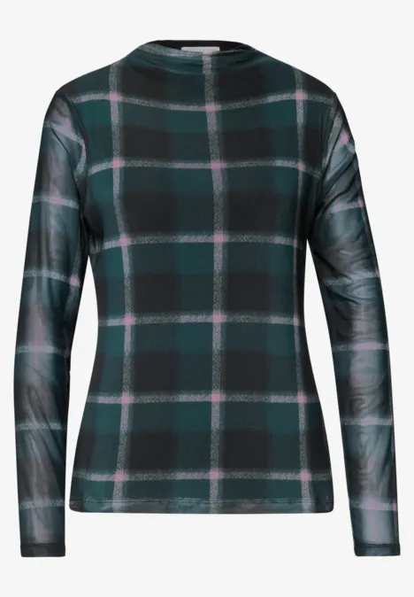 Dunkelgrünes kariertes Langarmshirt