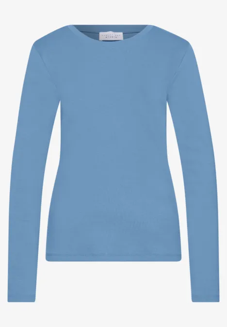 T-shirt basique uni à col rond loom blue Einfaches hellblaues Langarmshirt aus weichem Material, klassischer Rundhalsausschnitt.