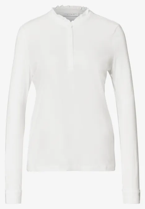 Langarm Shirt mit Rundhals und Rüschen off white Weißes Langarmshirt mit Rüschkragen und Knopfleiste, schlicht und elegant.