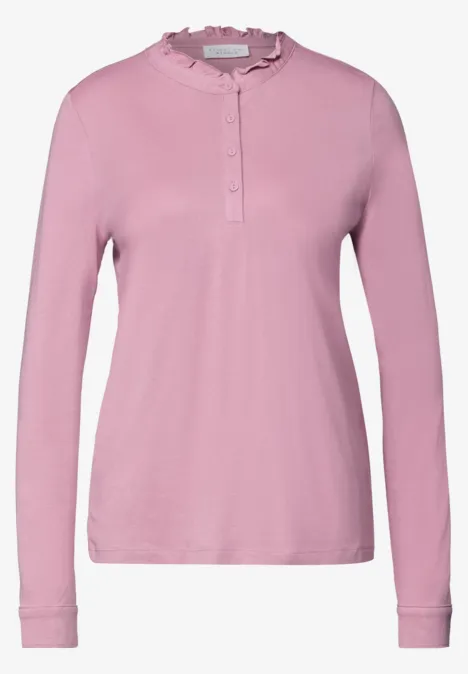 Langarm Shirt mit Rundhals und Rüschen pearly rose Rosa Langarmshirt mit Rüschenkragen und Knopfleiste, schlicht und elegant.