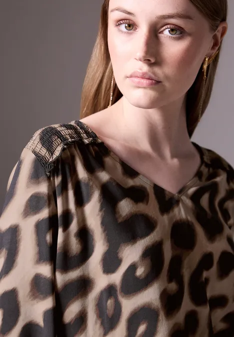 Bluse mit Smock-Detail mocha kiss