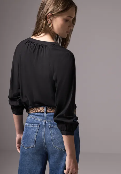 Raglan-Bluse in Unifarbe Black