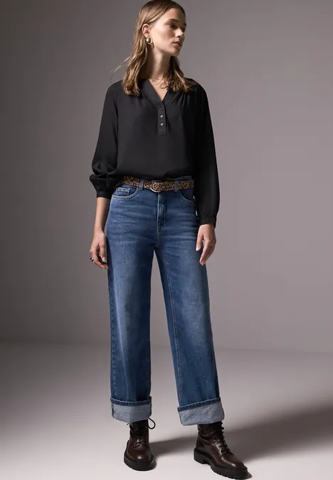 Raglan-Bluse in Unifarbe Black