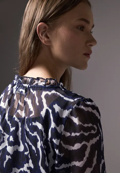 Bedruckte Chiffon-Bluse deep blue