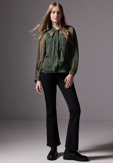 Chiffon-Bluse mit Schleife oil green