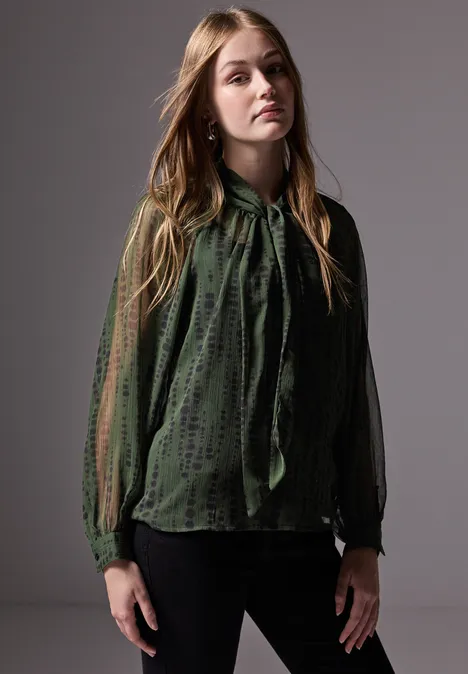 Chiffon-Bluse mit Schleife oil green