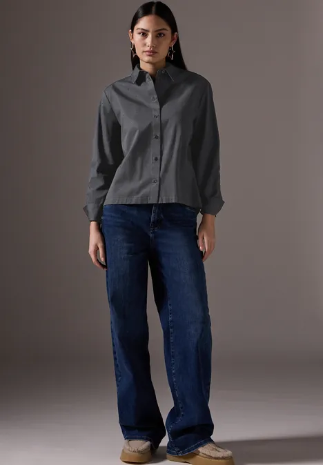 Bluse mit Schmucksteinen lead grey