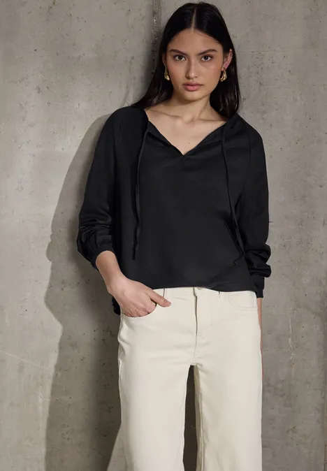 Tunika mit Leinen-Anteil Black