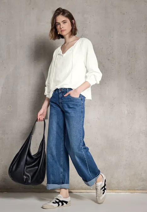 Tunika mit Leinen-Anteil off white
