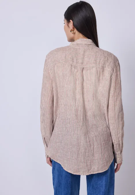 Gestreifte Leinen-Hemdbluse sienna brown