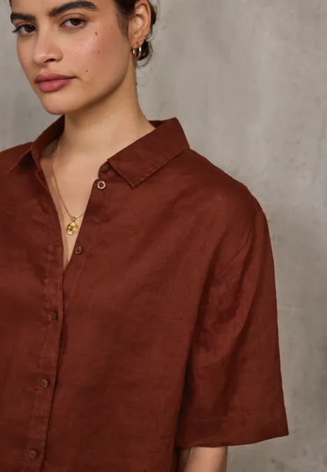 Leinen-Hemdbluse sienna brown