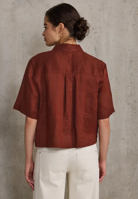 Leinen-Hemdbluse sienna brown