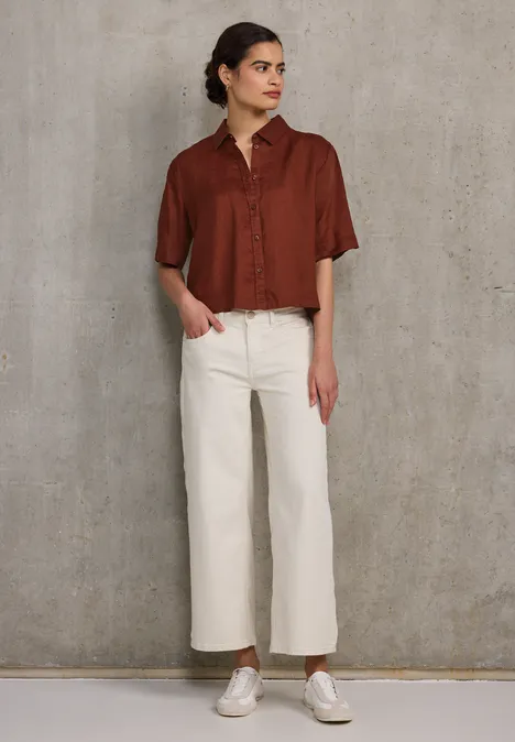 Leinen-Hemdbluse sienna brown