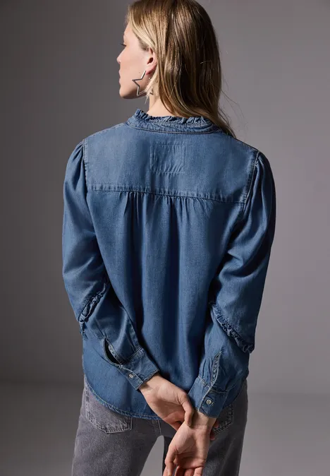 Blouse en jean à volants Medium blue Soft washed