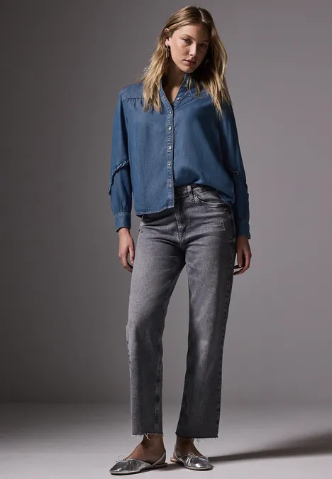 Blouse en jean à volants Medium blue Soft washed