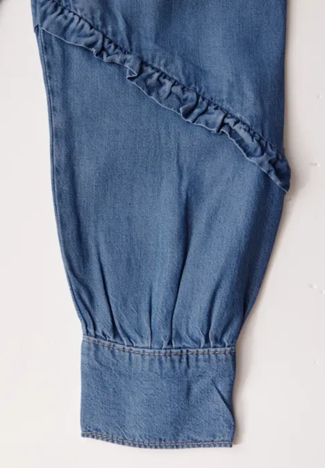 Blouse en jean à volants Medium blue Soft washed