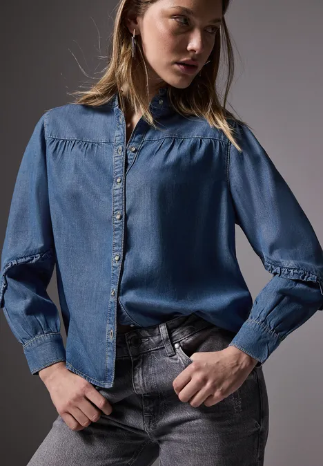 Blouse en jean à volants Medium blue Soft washed