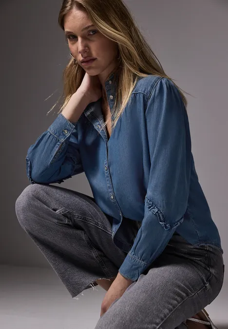 Blouse en jean à volants Medium blue Soft washed