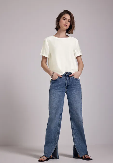 Bluse mit Seiten-Schlitzen off white