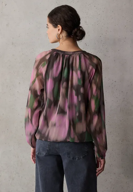 Gemusterte Chiffon-Bluse intense rose