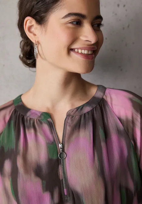 Gemusterte Chiffon-Bluse intense rose