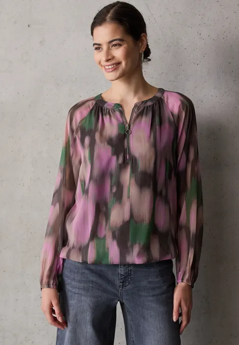 Gemusterte Chiffon-Bluse intense rose