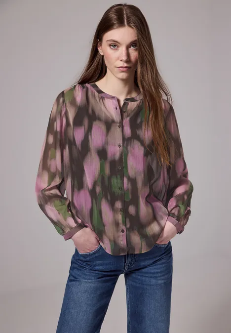 Gemusterte Chiffon-Bluse intense rose