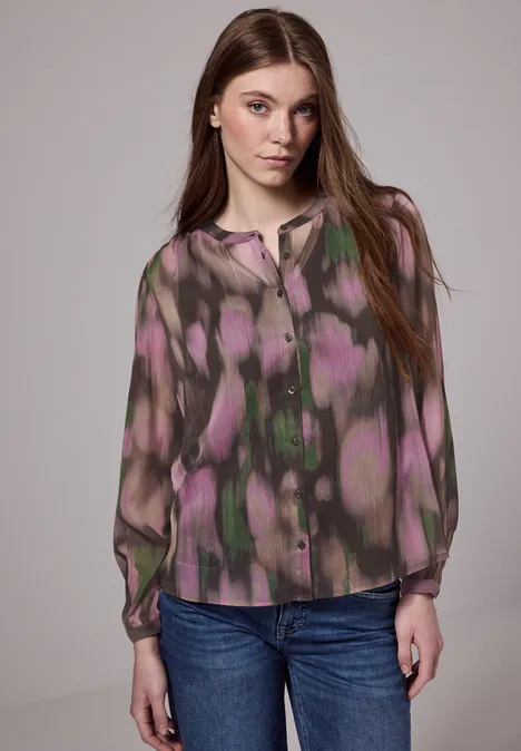 Gemusterte Chiffon-Bluse intense rose